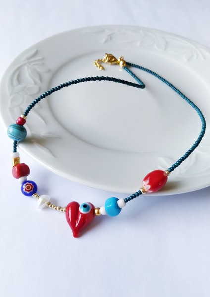 Özel Tasarım Cam Boncuklu Kolye Kadın