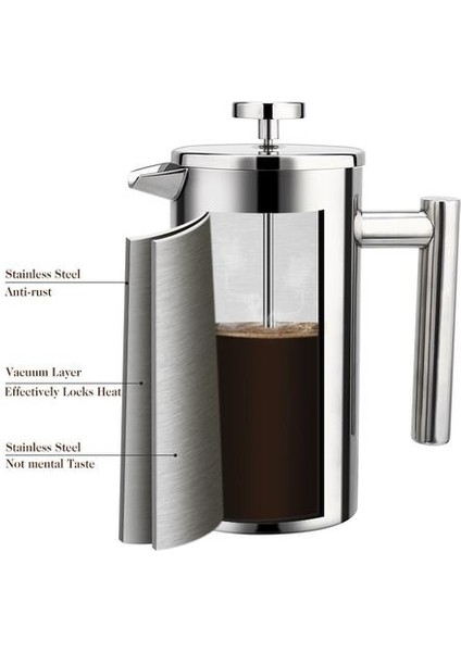 800 ml Fransız Basın Kahve Makinesi Paslanmaz Çelik Kahve Percolator Pot Çift Duvar Büyük Kapasiteli Manuel Kafetaryen Coffee Container | Kahve Kapları (Yurt Dışından) fiyatları