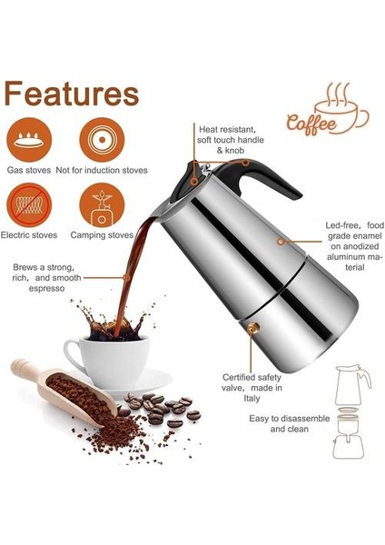 300ML Moka Cezve Espresso Latte Percolator Soba Kahve Makinesi Espresso Pot Italyan Kahve Makinesi Paslanmaz Çelik | Kahve Kapları (Yurt Dışından)