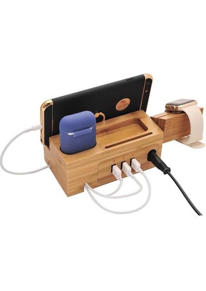 Ahşap Bambu 3 Limanlar Cep Telefonu Için USB Standı Izle Kulaklık Evrensel Masaüstü Tutucu Şarj Dock Istasyonu Braketi | Telefon Tutucular ve standları (Ingiltere Fişi) (Yurt Dışından)