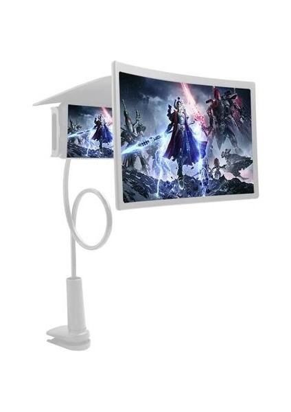 12 Inç 3D Cep Telefonu Ekran Büyüteç Hd Video lifikatör Film Oyunu ile Braketi Standı Oyunu Büyüteç Tutucu Desteği | Telefon Tutucular ve standları (Beyaz) (Yurt Dışından)