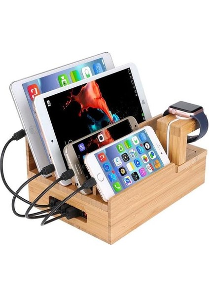 Doğal Bambu Cep Telefonu Tablet Ahşap Tutucu Şarj Istasyonu Izle Standı iPad iPhone Iwatch Birden Çok Cihazlar Organizatör | Telefon Tutucular ve duruş (Yurt Dışından)