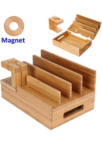 Doğal Bambu Cep Telefonu Tablet Ahşap Tutucu Şarj Istasyonu Izle Standı iPad iPhone Iwatch Birden Çok Cihazlar Organizatör | Telefon Tutucular ve duruş (Yurt Dışından) modelleri