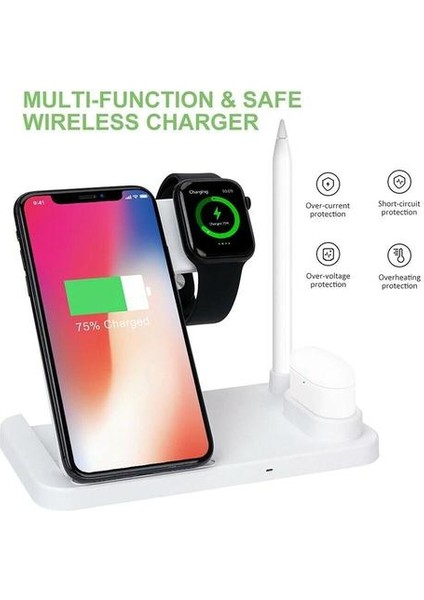 4 In 1 Qi Hızlı Kablosuz Şarj Dock Standı Standı Apple Izle iPhone Kalem Kulaklık Telefon | Telefon Tutucular ve standları (Siyah) (Yurt Dışından)