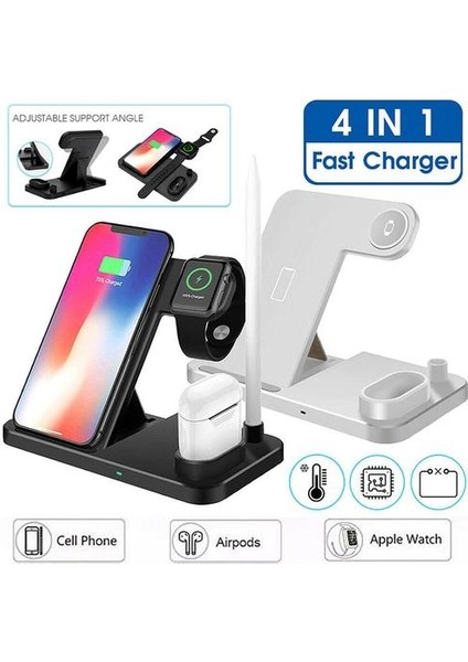 4 In 1 Qi Hızlı Kablosuz Şarj Dock Standı Standı Apple Izle iPhone Kalem Kulaklık Telefon | Telefon Tutucular ve standları (Whire) (Yurt Dışından)