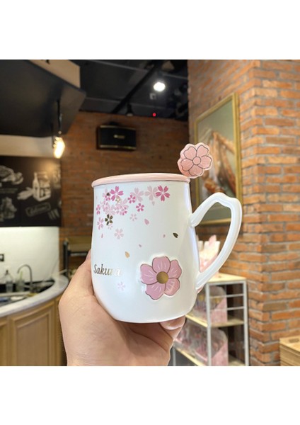 Sevimli Küçük Kahve Kupa Kupası Açık Süt Sakura Kahve Kupalar Seyahat Kız Seramik Canecas Cafe Cratıvas Coffee Fincan Sevimli | Eski Moda Cam ((Hediye Kutusu ile Beyaz)) (Yurt Dışından)