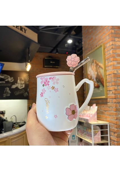 Sevimli Küçük Kahve Kupa Kupası Açık Süt Sakura Kahve Kupalar Seyahat Kız Seramik Canecas Cafe Cratıvas Coffee Fincan Sevimli | Eski Moda Cam ((Hediye Kutusu ile Beyaz)) (Yurt Dışından)