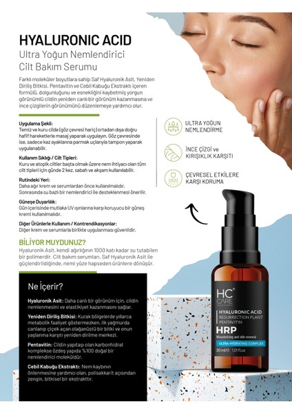Hyaluronic Acid Cilt Bakım Serumu, Yoğun Nemlendirici - 30 ml fiyatları