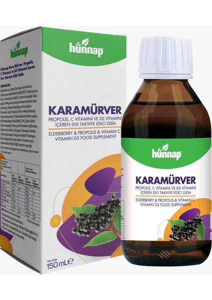 Karamürver, Propolis, C Vitamini Ve D3 Vitamini İçeren Sıvı Takviye Edici Gıda 150 ml