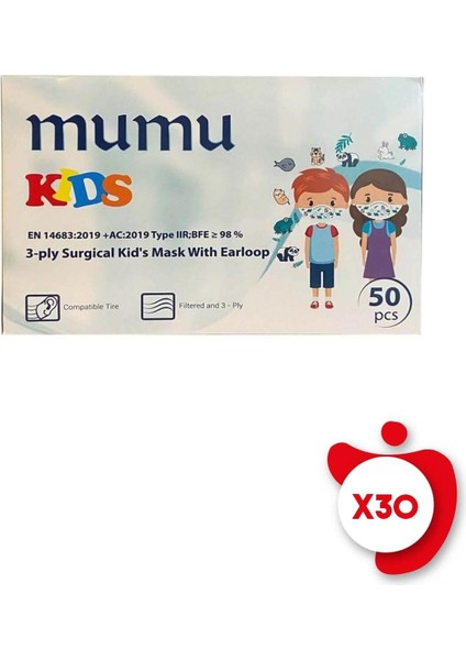 3-Ply Surgical Kid's Mask With Earloop 50'Li 30 Paket