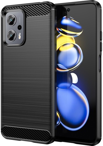 Xiaomi Redmi Note 11T PRO-11T Pro Plus-Poco X4 Gt Brushed Carbon Fiber Silikon Kılı -Siyah