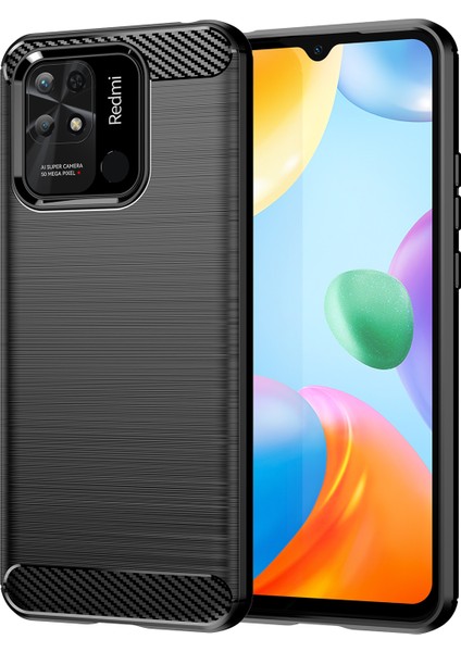 Xiaomi Poco C40 Brushed Carbon Fiber Silikon Kılıf - Siyah