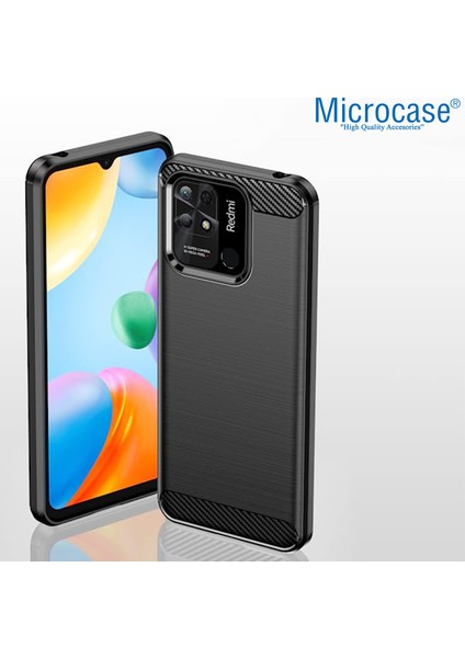 Xiaomi Poco C40 Brushed Carbon Fiber Silikon Kılıf - Siyah