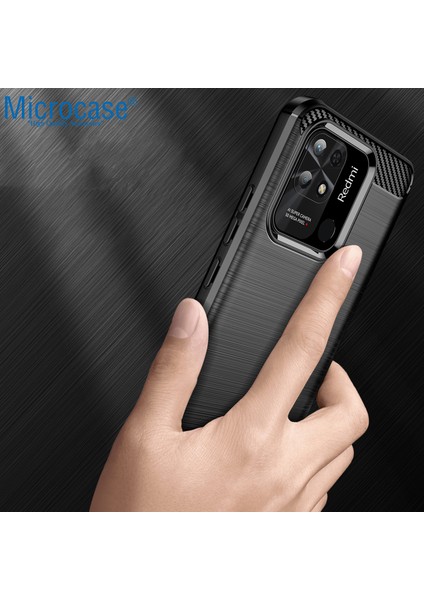 Xiaomi Poco C40 Brushed Carbon Fiber Silikon Kılıf - Siyah