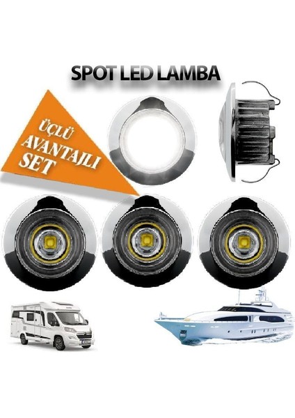 Power Spot LED Lamba 3 Lü Set 12-24V1W Beyaz SSP100W-3