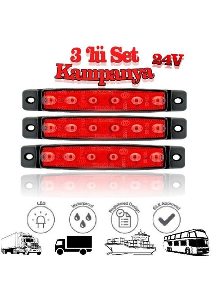 6 Ledli 3'lü Set Parmak LED 24V Kırmızı SBB24R6-3