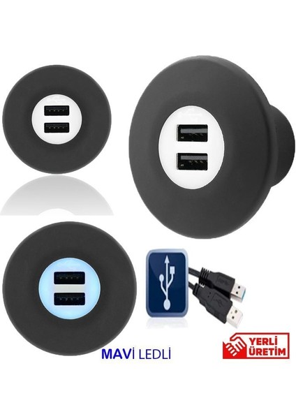 USB Şarj Ünitesi 12V24V 2AMP Mavi Ledli SUC2B SUC2B