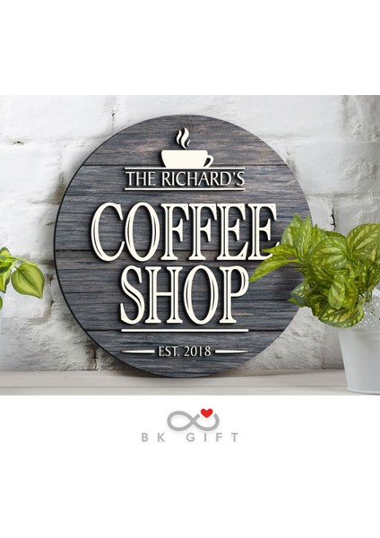 Gift Kişiye Özel Dekoratif Yuvarlak Ahşap Coffee Shop Tabelası 43CM - Model 2