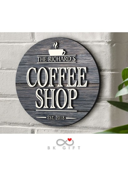 Gift Kişiye Özel Dekoratif Yuvarlak Ahşap Coffee Shop Tabelası 43CM - Model 2