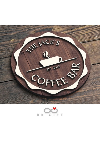 Gift Kişiye Özel Dekoratif Yuvarlak Ahşap Coffee Bar Tabelası 43CM - Model 3