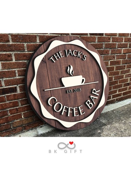 Gift Kişiye Özel Dekoratif Yuvarlak Ahşap Coffee Bar Tabelası 43CM - Model 3