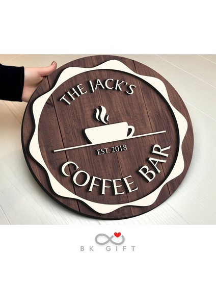Gift Kişiye Özel Dekoratif Yuvarlak Ahşap Coffee Bar Tabelası 43CM - Model 3