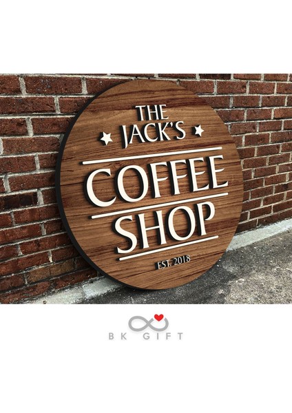 Gift Kişiye Özel Dekoratif Yuvarlak Ahşap Coffee Shop Tabelası 43CM - Model 4 fiyatları