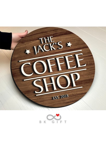 Gift Kişiye Özel Dekoratif Yuvarlak Ahşap Coffee Shop Tabelası 43CM - Model 4 modelleri