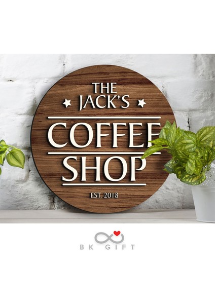 Gift Kişiye Özel Dekoratif Yuvarlak Ahşap Coffee Shop Tabelası 43CM - Model 4 fırsatları