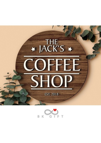 Gift Kişiye Özel Dekoratif Yuvarlak Ahşap Coffee Shop Tabelası 43CM - Model 4 indirimleri