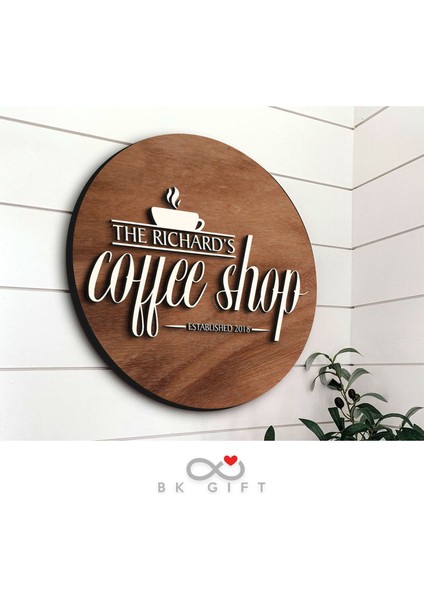 Gift Kişiye Özel Dekoratif Yuvarlak Ahşap Coffee Shop Tabelası 43CM - Model 1