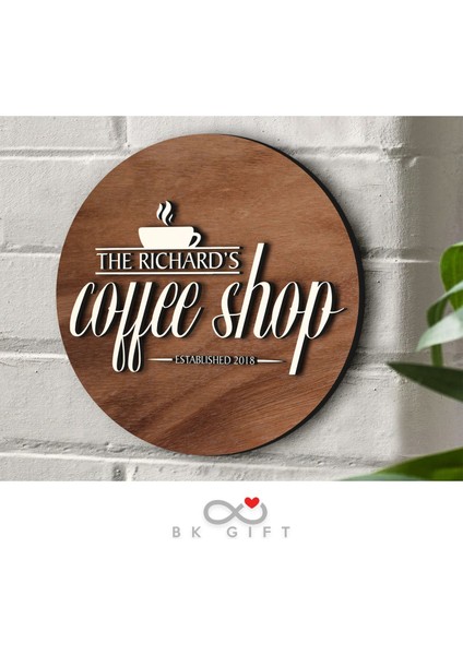 Gift Kişiye Özel Dekoratif Yuvarlak Ahşap Coffee Shop Tabelası 43CM - Model 1