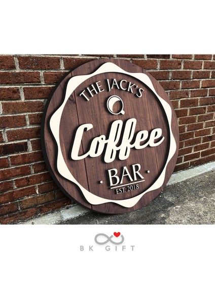 Gift Kişiye Özel Dekoratif Yuvarlak Ahşap Coffee Bar Tabelası 43CM - Model 4