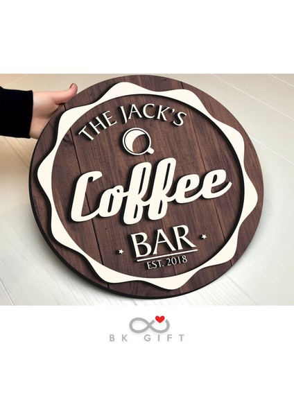 Gift Kişiye Özel Dekoratif Yuvarlak Ahşap Coffee Bar Tabelası 43CM - Model 4