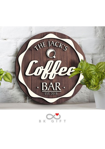 Gift Kişiye Özel Dekoratif Yuvarlak Ahşap Coffee Bar Tabelası 43CM - Model 4
