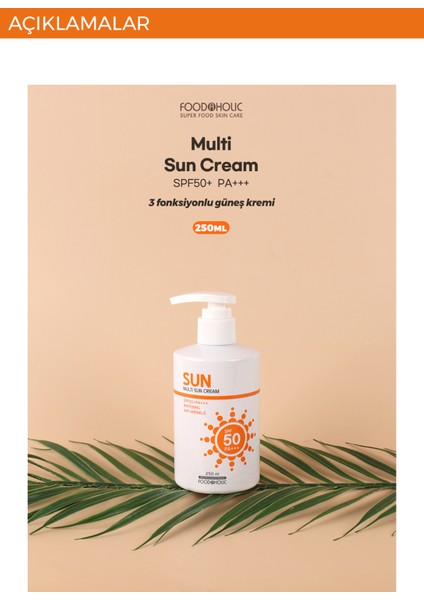 MULTİ SUN 250ML ADENOZİN İÇEREN YAPIŞKAN HİS BIRAKMAYAN LEKE KARŞITI SPF50 PA+++ UVA/UVB GÜNEŞ KREMİ