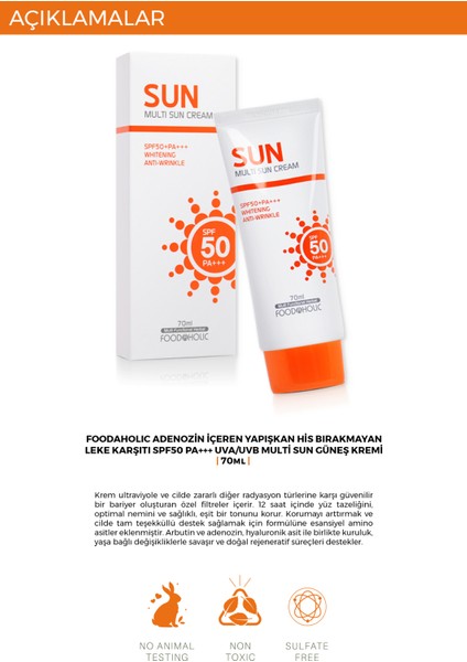 Sun Yapışkan His Bırakmayan Leke Karşıtı Spf 50+ Güneş Kremi