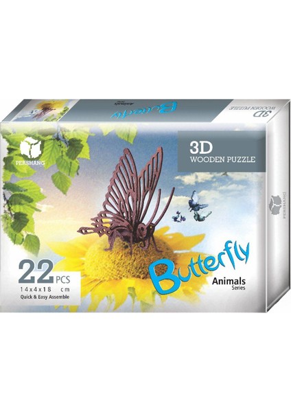 2019023 Pershang Kelebek - Butterfly / 22 Parça - 3 Boyutlu Ahşap Puzzle