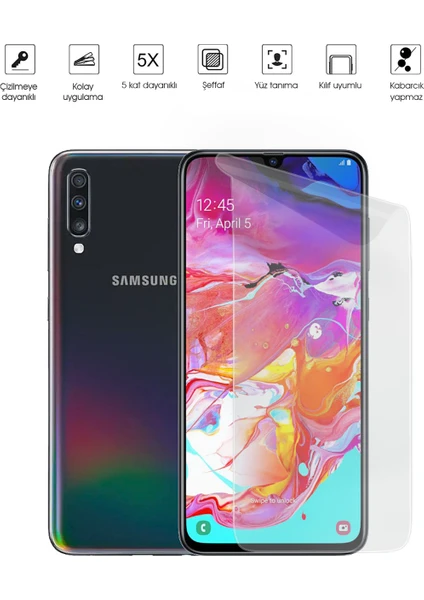 Kip GSM Samsung Galaxy A70 Ekran Koruyucu Tam Kaplayan Esnek Kırılmaz Nano Temperli