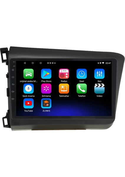 Honda Civic Fb7 Android 12 Kablosuz Carplay Navigasyon Multimedya Ekran Teyp - MY-0609W-HONDA Civic Fb7