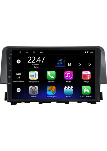 Honda Civic Fc5 Android 12 Kablosuz Carplay Navigasyon Multimedya Ekran Teyp - MY-0609W-HONDACİVİC Fc5