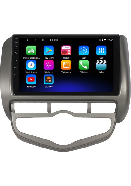 Honda Jazz Android 12 Kablosuz Carplay Navigasyon Multimedya Ekran Teyp - MY-0609W-HONDA Jazz