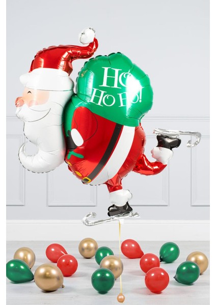 Noel Baba Balonu - Yılbaşı Süsleme Balonları Patenli Hediyeli Noel Baba Balonu