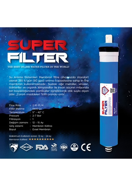 H-Max Süper Membranlı Açık Kasa Su Arıtma 8'li Filtre Seti - 0046