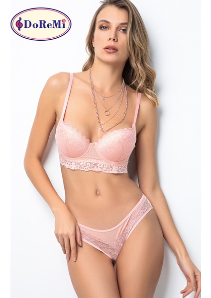 Push-Up Dolgulu Geniş Kanatlı Dantelli Sütyen Takım