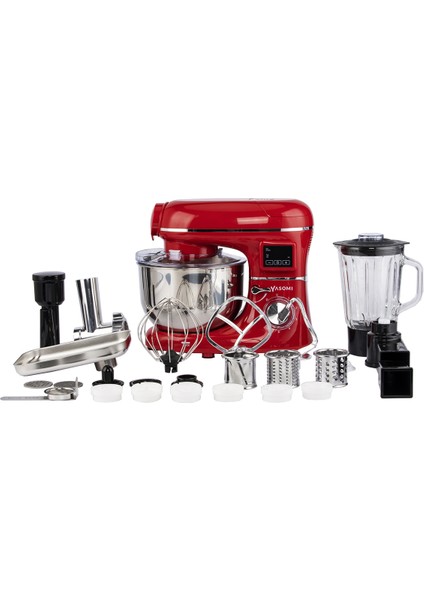 Sm 1504BML Kırmızı LED Ekranlı Kıyma Çekme Aparatlı Blender Hamur Yoğurma Makinesi 1500W