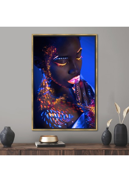 1 Parça Gold Çerçeveli Kanvas Tablo Afrika Kanvas Moda 3 Boyutlu Kanvas Afrikalı Kız Kanvas Baskı