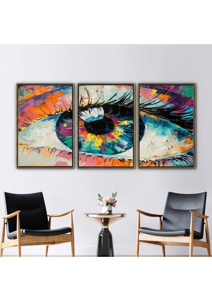 3 Parçalı Gold Çerçeveli Kanvas Tablo Yağ Kanvas Dekor Modern Kanvas Soyut Göz Kanvas Baskı