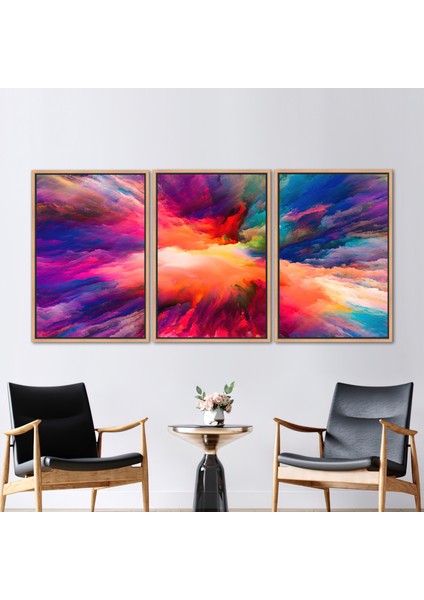 3 Parçalı Naturel Çerçeveli Kanvas Tablo Soyut Renk Sanat Çağdaş Sanat Renkli 3 Boyutlu Kanvas