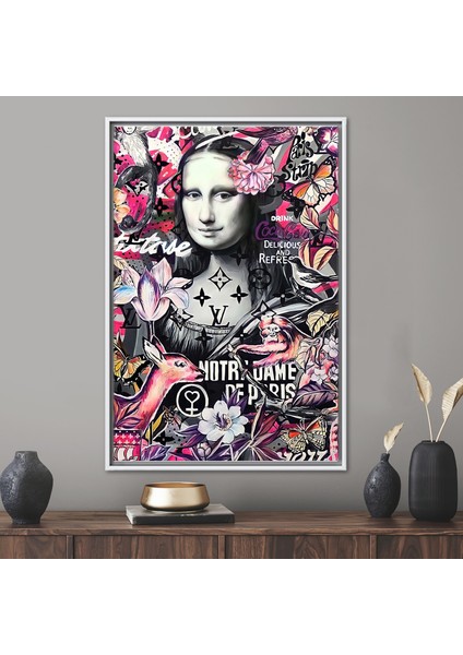 1 Parça Beyaz Çerçeveli Kanvas Tablo Özet Mona Lisa Posteri Moda Baskılı Soyut Kanvas